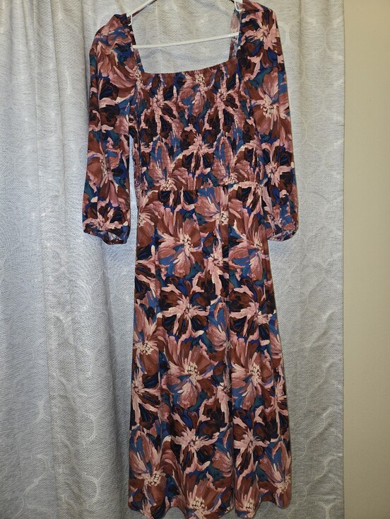 Dresses & Skirts - Floral Midi Dress in Pink, Blue & Brown